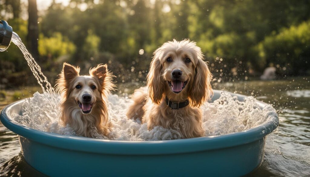 bathing different dog breeds