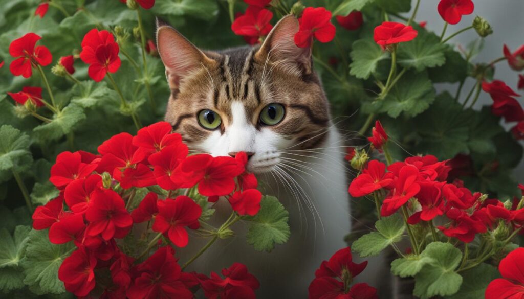 cat eats geranium