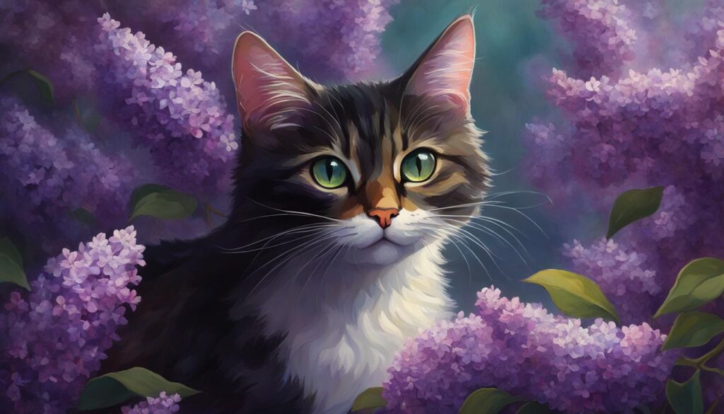 lilacs and cats
